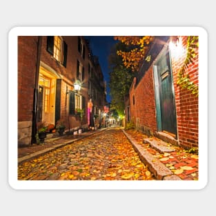 Acorn Street Autumn Boston Mass Street Sticker